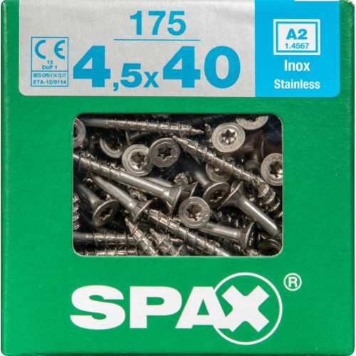 Lot de 175 vis inox tête fraisée torx SPAX, Diam.4.5 mm x L.40 mm - SPAX