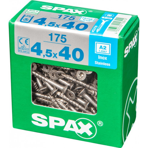 Lot de 175 vis inox tête fraisée torx SPAX, Diam.4.5 mm x L.40 mm - SPAX