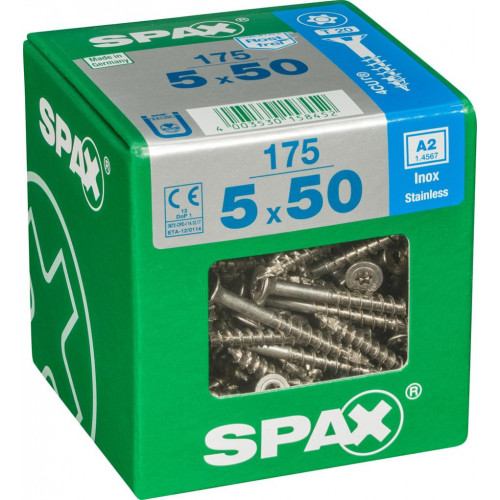 Lot de 175 vis inox tête fraisée torx SPAX, Diam.5 mm x L.50 mm - SPAX