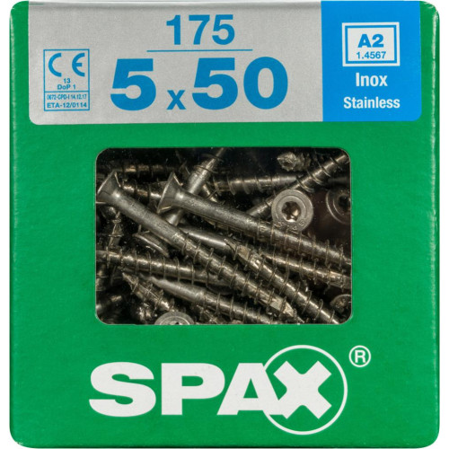 Lot de 175 vis inox tête fraisée torx SPAX, Diam.5 mm x L.50 mm - SPAX