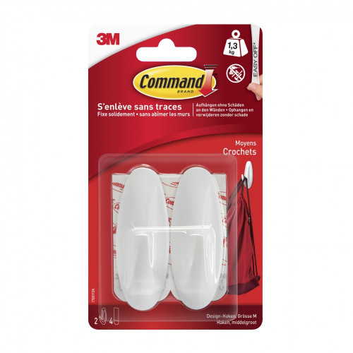 Lot de 2 crochets adhésif Plastique design, COMMAND, blanc 1.3 kg - COMMAND