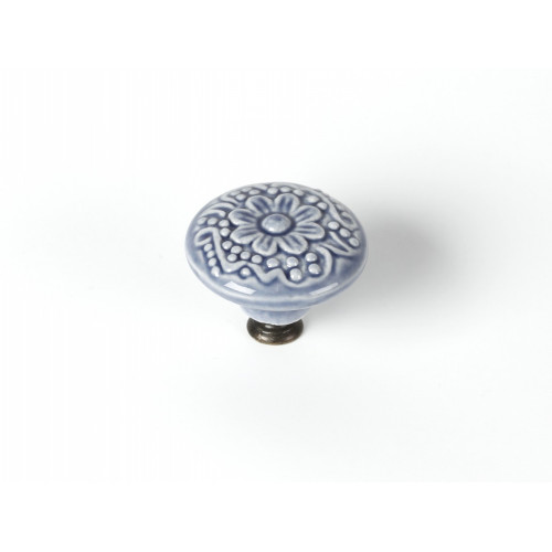 Bouton de meuble Rond porcelaine brillant bleu H.27 x l.44 x P.44 mm - REI