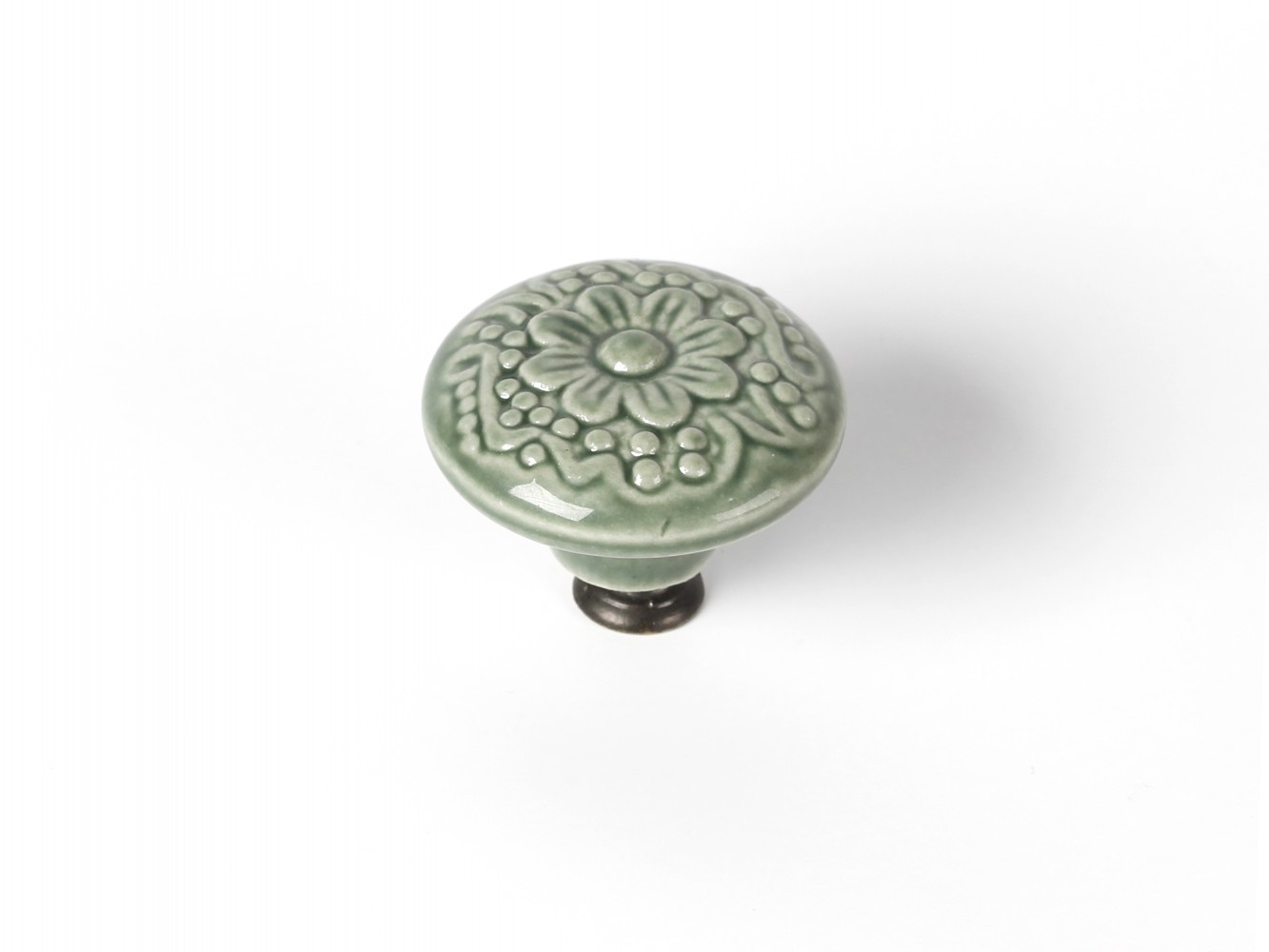 Bouton de meuble Rond porcelaine brillant vert H.27 x l.44 x P.44 mm