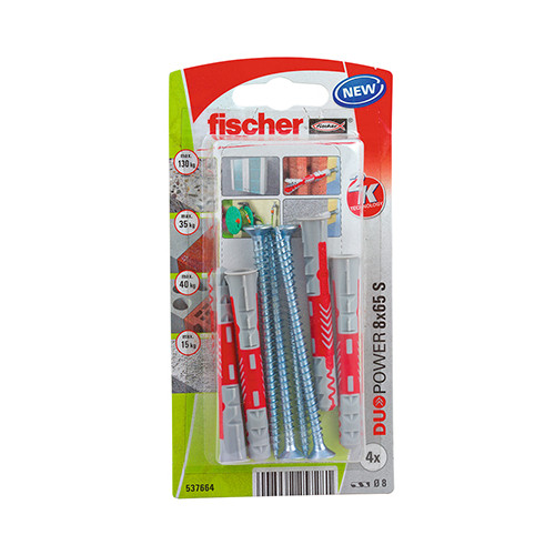 Chevilles et vis Duopower FISCHER, Diam.8 x L.65 mm - FISCHER