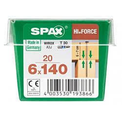 Lot de 20 vis acier tête fraisée bombée torx SPAX, Diam.6 mm x L.140 mm - SPAX