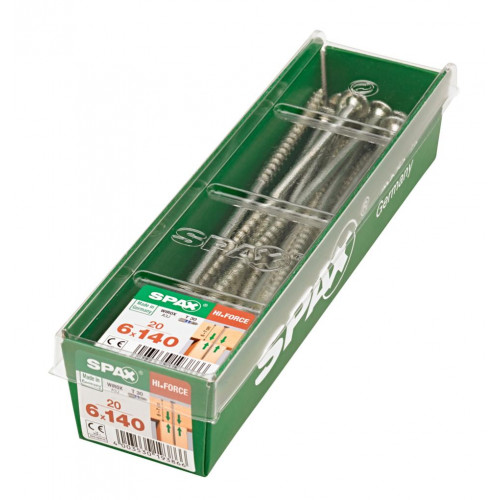 Lot de 20 vis acier tête fraisée bombée torx SPAX, Diam.6 mm x L.140 mm - SPAX