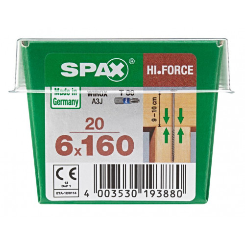 Lot de 20 vis acier tête fraisée bombée torx SPAX, Diam.6 mm x L.160 mm - SPAX