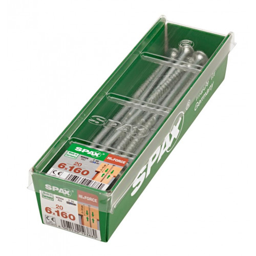 Lot de 20 vis acier tête fraisée bombée torx SPAX, Diam.6 mm x L.160 mm - SPAX