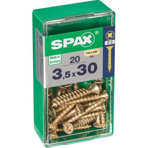 Lot de 20 vis acier tête fraisée pozidriv SPAX, Diam.3.5 mm x L.30 mm - SPAX