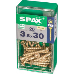 Lot de 20 vis acier tête fraisée pozidriv SPAX, Diam.3.5 mm x L.30 mm - SPAX