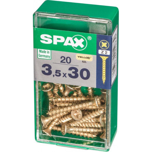 Lot de 20 vis acier tête fraisée pozidriv SPAX, Diam.3.5 mm x L.30 mm - SPAX