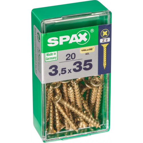 Lot de 20 vis acier tête fraisée pozidriv SPAX, Diam.3.5 mm x L.35 mm - SPAX