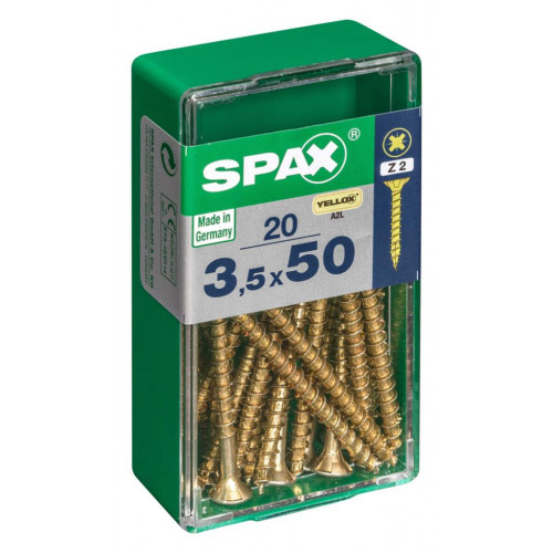 Lot de 20 vis acier tête fraisée pozidriv SPAX, Diam.3.5 mm x L.50 mm - SPAX