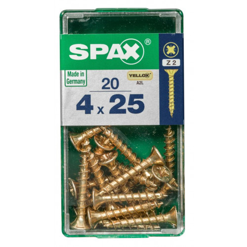 Lot de 20 vis acier tête fraisée pozidriv SPAX, Diam.4 mm x L.25 mm - SPAX