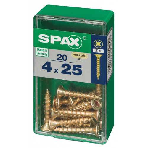 Lot de 20 vis acier tête fraisée pozidriv SPAX, Diam.4 mm x L.25 mm - SPAX