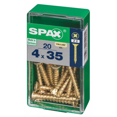 Lot de 20 vis acier tête fraisée pozidriv SPAX, Diam.4 mm x L.35 mm - SPAX