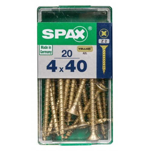 Lot de 20 vis acier tête fraisée pozidriv SPAX, Diam.4 mm x L.40 mm - SPAX