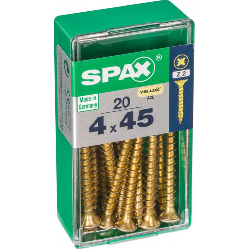 Lot de 20 vis acier tête fraisée pozidriv SPAX, Diam.4 mm x L.45 mm - SPAX