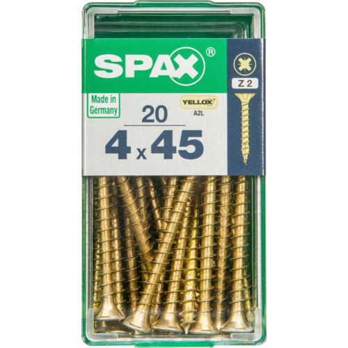 Lot de 20 vis acier tête fraisée pozidriv SPAX, Diam.4 mm x L.45 mm - SPAX