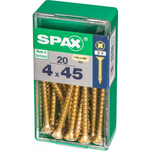 Lot de 20 vis acier tête fraisée pozidriv SPAX, Diam.4 mm x L.45 mm - SPAX