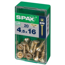 Lot de 20 vis acier tête fraisée pozidriv SPAX, Diam.4.5 mm x L.16 mm - SPAX