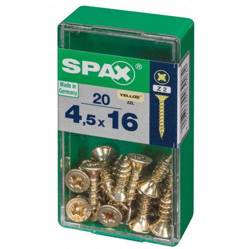 Lot de 20 vis acier tête fraisée pozidriv SPAX, Diam.4.5 mm x L.16 mm - SPAX