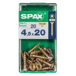 Lot de 20 vis acier tête fraisée pozidriv SPAX, Diam.4.5 mm x L.20 mm - SPAX