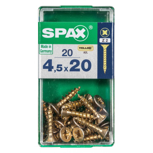 Lot de 20 vis acier tête fraisée pozidriv SPAX, Diam.4.5 mm x L.20 mm - SPAX