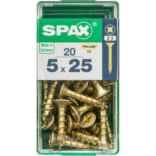 Lot de 20 vis acier tête fraisée pozidriv SPAX, Diam.5 mm x L.25 mm - SPAX