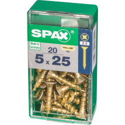 Lot de 20 vis acier tête fraisée pozidriv SPAX, Diam.5 mm x L.25 mm - SPAX