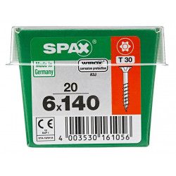 Lot de 20 vis acier tête fraisée torx SPAX, Diam.6 mm x L.140 mm - SPAX