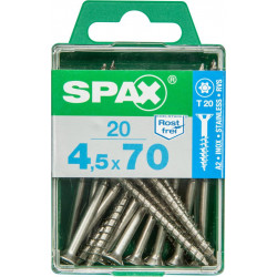 Lot de 20 vis inox tête fraisée torx SPAX, Diam.4.5 mm x L.70 mm - SPAX