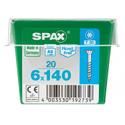 Lot de 20 vis inox tête fraisée torx SPAX, Diam.6 mm x L.140 mm - SPAX