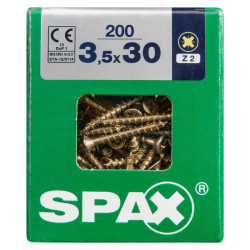 Lot de 200 vis acier tête fraisée pozidriv SPAX, Diam.3.5 mm x L.30 mm - SPAX