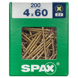 Lot de 200 vis acier tête fraisée pozidriv SPAX, Diam.4 mm x L.60 mm - SPAX