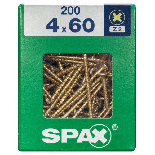 Lot de 200 vis acier tête fraisée pozidriv SPAX, Diam.4 mm x L.60 mm - SPAX