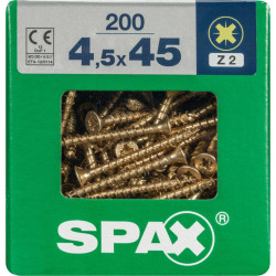 Lot de 200 vis acier tête fraisée pozidriv SPAX, Diam.4.5 mm x L.45 mm - SPAX