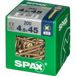 Lot de 200 vis acier tête fraisée pozidriv SPAX, Diam.4.5 mm x L.45 mm - SPAX