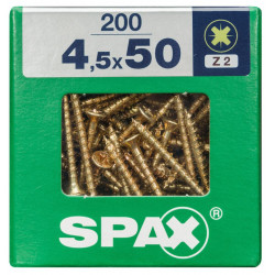 Lot de 200 vis acier tête fraisée pozidriv SPAX, Diam.4.5 mm x L.50 mm - SPAX