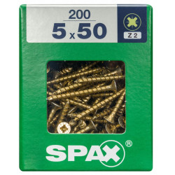 Lot de 200 vis acier tête fraisée pozidriv SPAX, Diam.5 mm x L.50 mm - SPAX