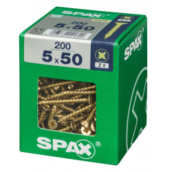 Lot de 200 vis acier tête fraisée pozidriv SPAX, Diam.5 mm x L.50 mm - SPAX