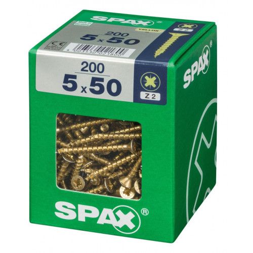 Lot de 200 vis acier tête fraisée pozidriv SPAX, Diam.5 mm x L.50 mm - SPAX