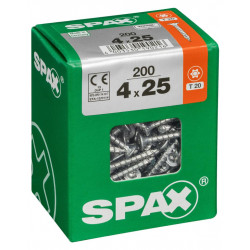 Lot de 200 vis acier tête fraisée torx SPAX, Diam.4 mm x L.25 mm - SPAX