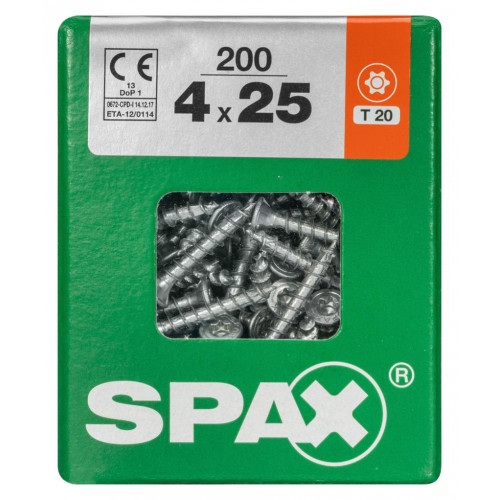 Lot de 200 vis acier tête fraisée torx SPAX, Diam.4 mm x L.25 mm - SPAX