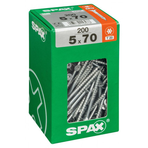 Lot de 200 vis acier tête fraisée torx SPAX, Diam.5 mm x L.70 mm - SPAX