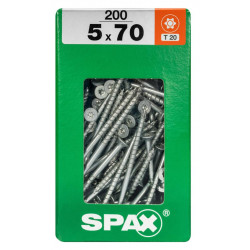 Lot de 200 vis acier tête fraisée torx SPAX, Diam.5 mm x L.70 mm - SPAX