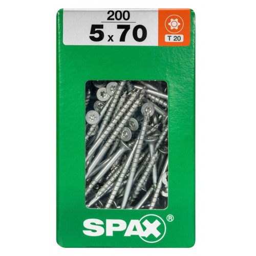 Lot de 200 vis acier tête fraisée torx SPAX, Diam.5 mm x L.70 mm - SPAX