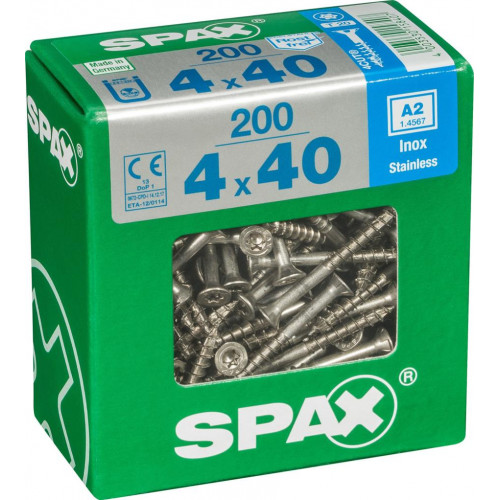 Lot de 200 vis inox tête fraisée torx SPAX, Diam.4 mm x L.40 mm - SPAX