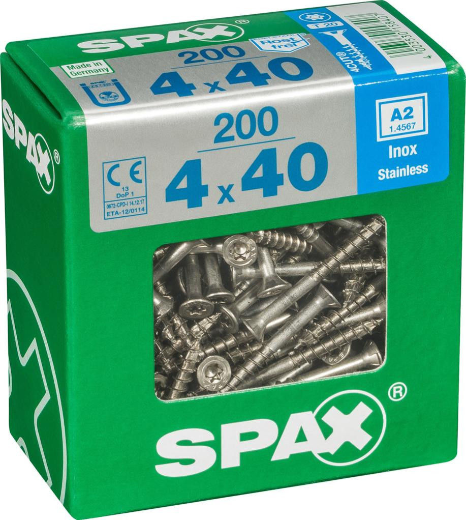 Lot de 200 vis inox tête fraisée torx SPAX Diam.4 mm x .40 mm - vue 2