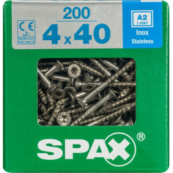Lot de 200 vis inox tête fraisée torx SPAX, Diam.4 mm x L.40 mm - SPAX